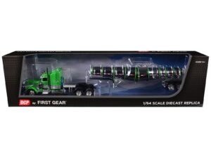 Peterbilt 389 with 48" Mid-Roof Sleeper and Polar Deep Drop Trailer Green and Silver 1/64 Diecast Model by DCP/First Gear