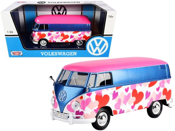 79581-1.jpg Volkswagen Type 2 (T1) Delivery Van "Love" Pink and Blue Metallic 1/24 Diecast Model Car by Motormax