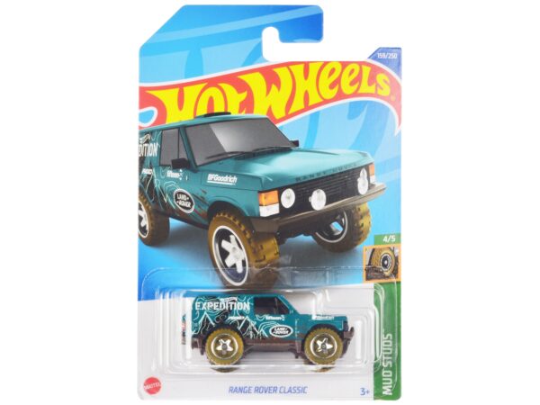 HHF26-1.jpg Land Rover Range Rover Classic Teal with White Graphics "Hot Wheels Expedition" "Mud Studs" Series Diecast Model Car by Hot Wheels