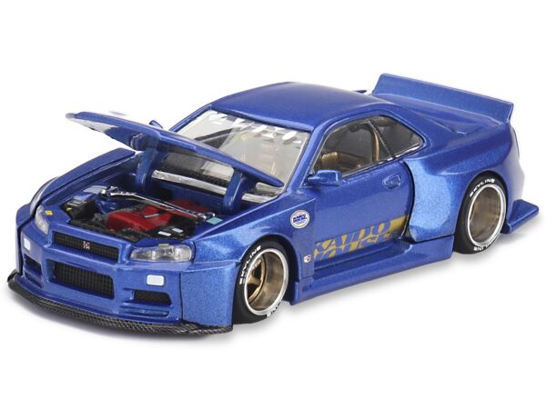 Nissan Skyline GT-R (R34) "SHINJUKU V2 Aero" RHD (Right Hand Drive) Blue Metallic (Designed by Jun Imai) "Kaido House" Special 1/64 Diecast Model Car by Mini GT