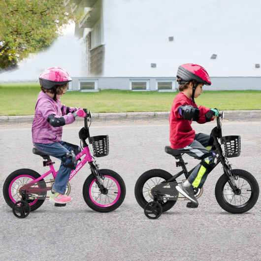 14 Inch Kids Bike with Basket and Training Wheels for Children Aged 4-5 Years Old - Color: Black - Size: 14 inches