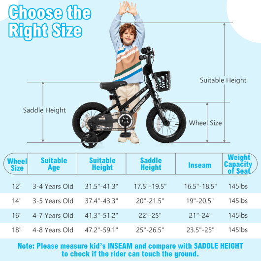 14 Inch Kids Bike with Basket and Training Wheels for Children Aged 4-5 Years Old - Color: Black - Size: 14 inches